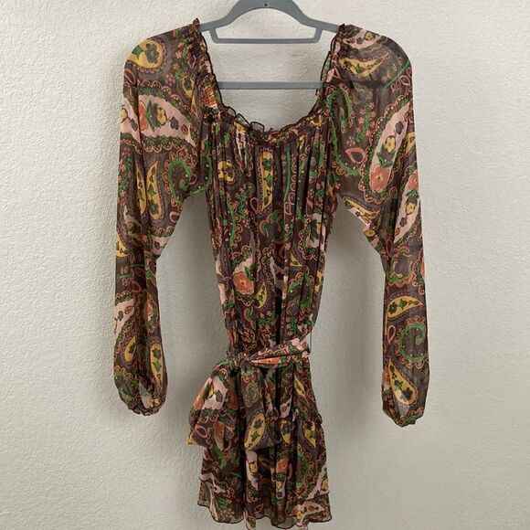 Vintage American Rag Paisley Off The Shoulder Mini Belted Dress size XS - Picture 1 of 11